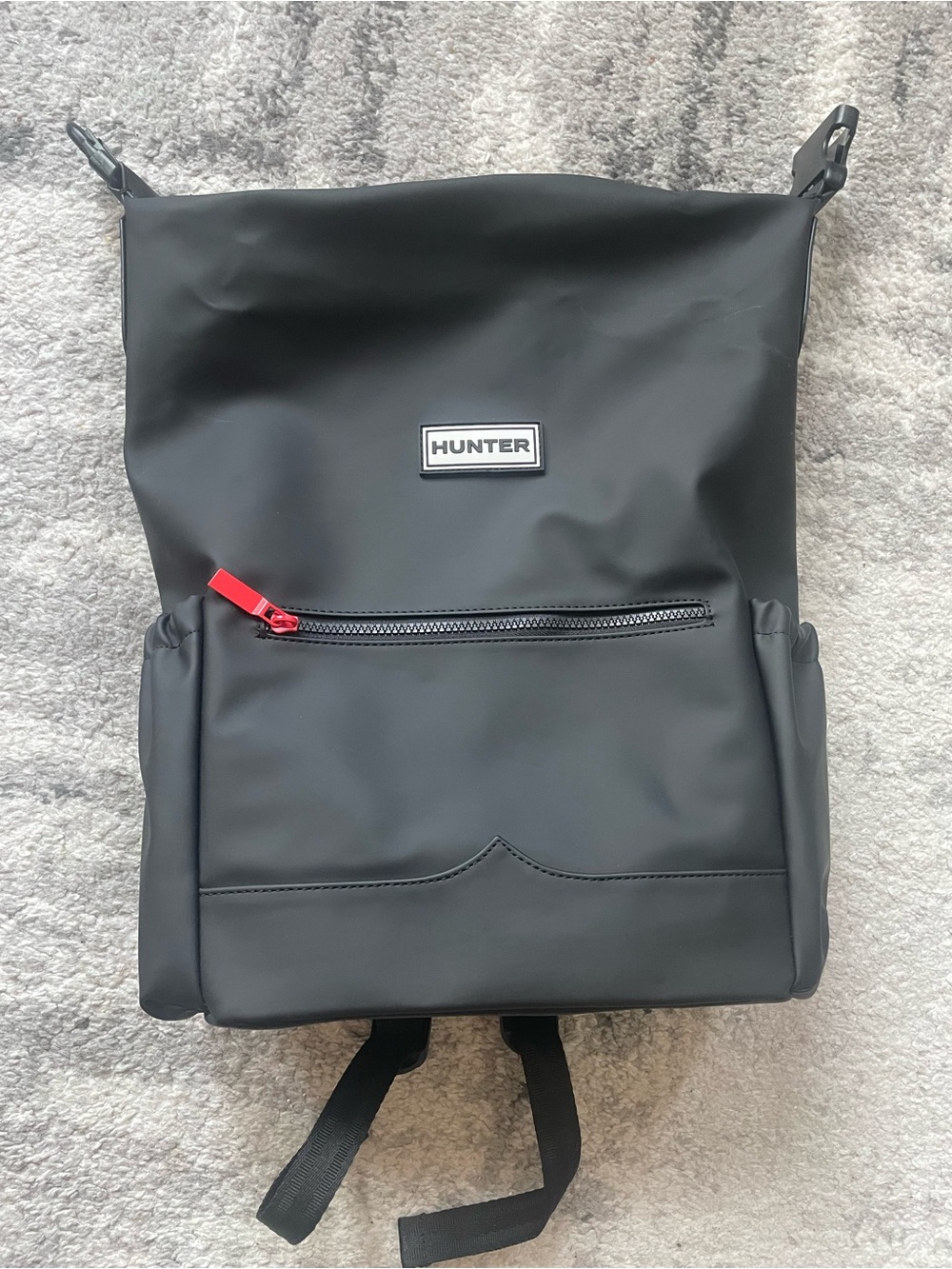 Hunter Black Backpack with Red Zip Pull